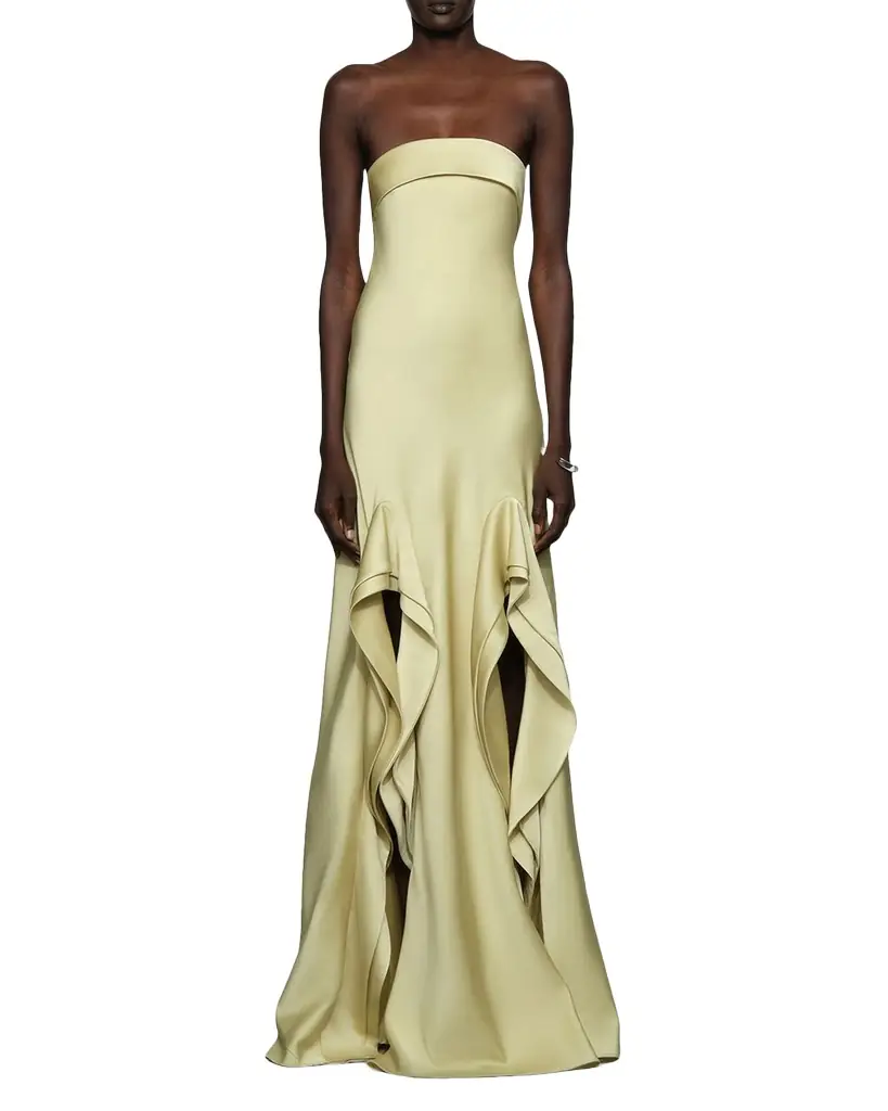 Et Ochs Vernon Strapless Draped Side-Slit Gown