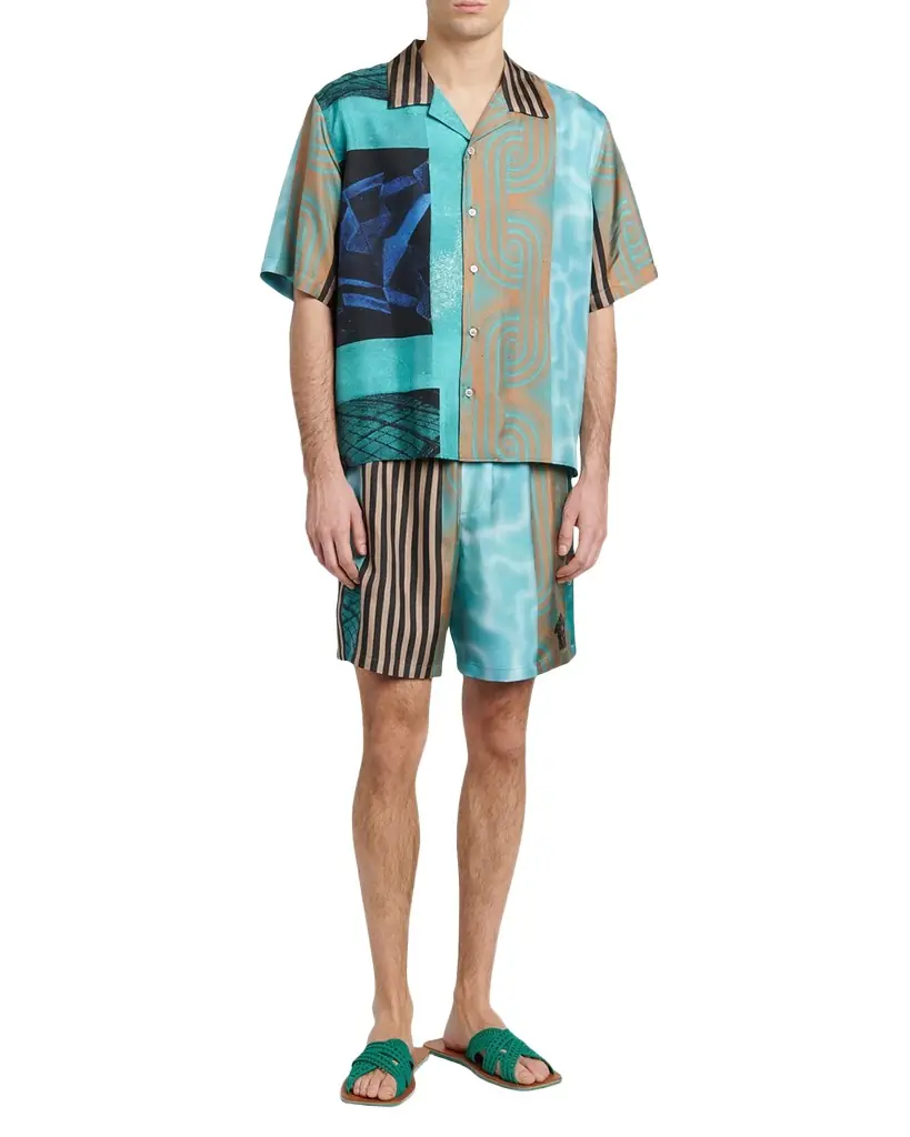 Versace Men 's Silk Multi-Abstract Medusa Camp Shirt