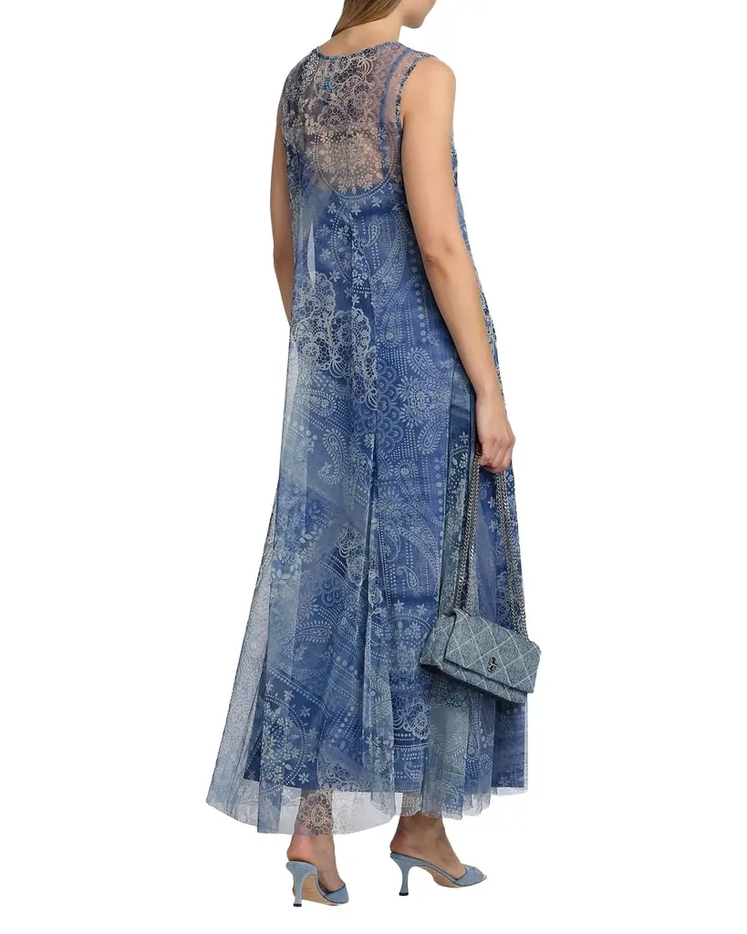 Johnny Was Embroidered Lace-Print Mesh Maxi Dress