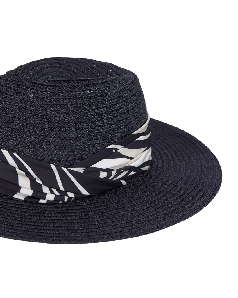 Eugenia Kim Courtney Wave-Print Sash Woven Packable Fedora - Women's Accessories