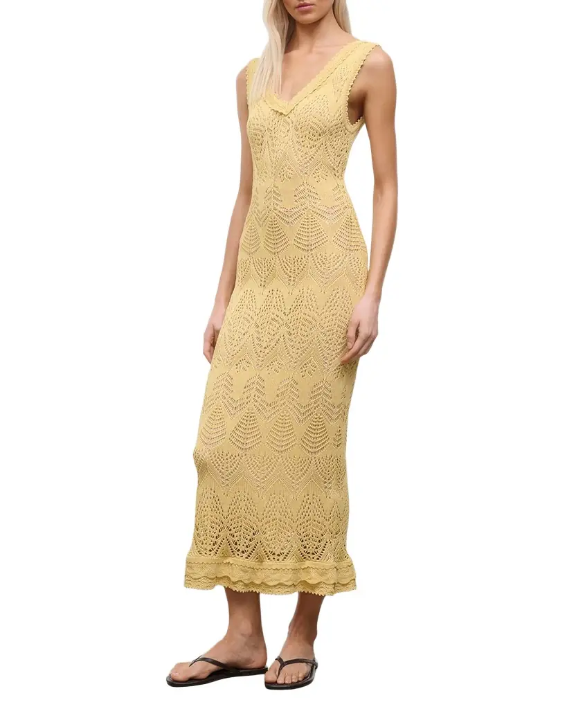 STAUD Roan Pointelle-Knit Maxi Dress