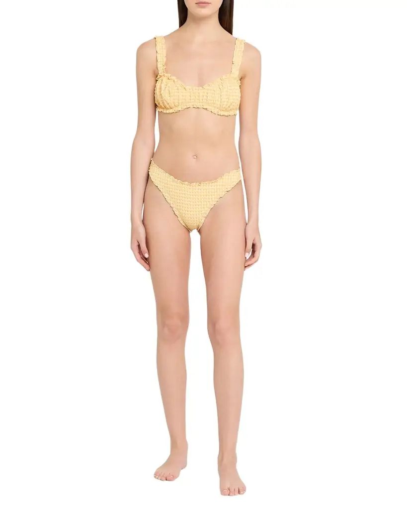 SIMKHAI Maelie Textured Gingham Bikini Bottoms