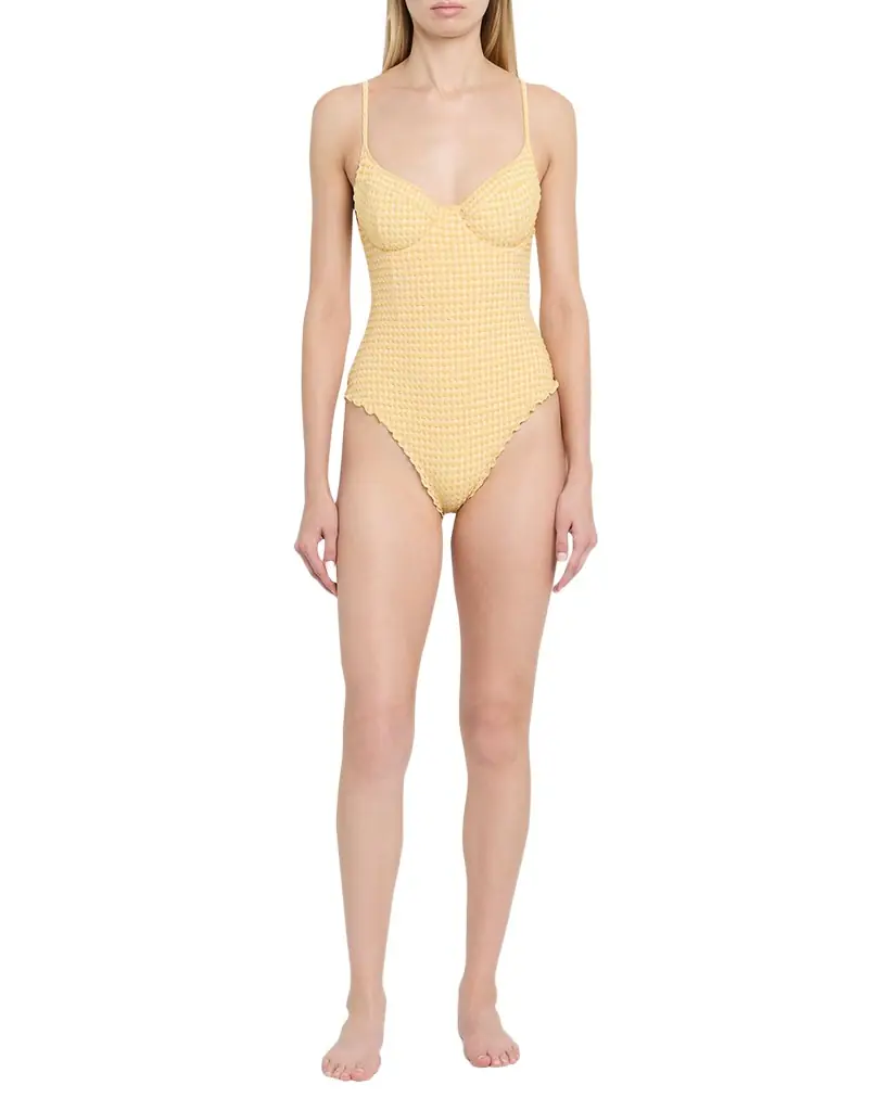 SIMKHAI Suni Textured Gingham One-Piece Swimsuit