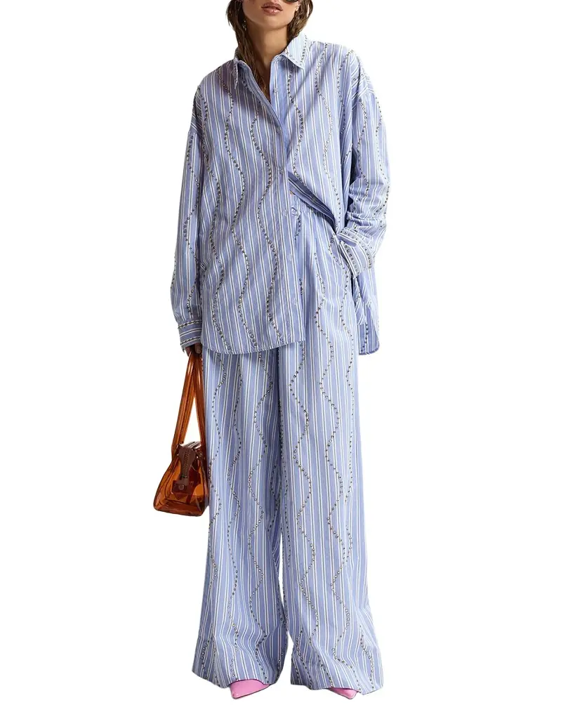Essentiel Antwerp Studded Pinstripe Cotton Shirt