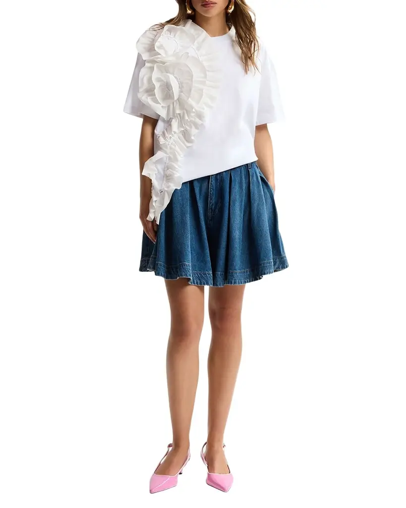 Essentiel Antwerp Short-Sleeve 3D Floral Ruffle T-Shirt