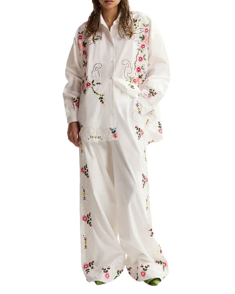Essentiel Antwerp Floral Embroidered Oversized Cotton Shirt