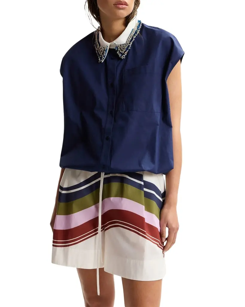 Essentiel Antwerp Button-Front Beaded-Collar Shirt
