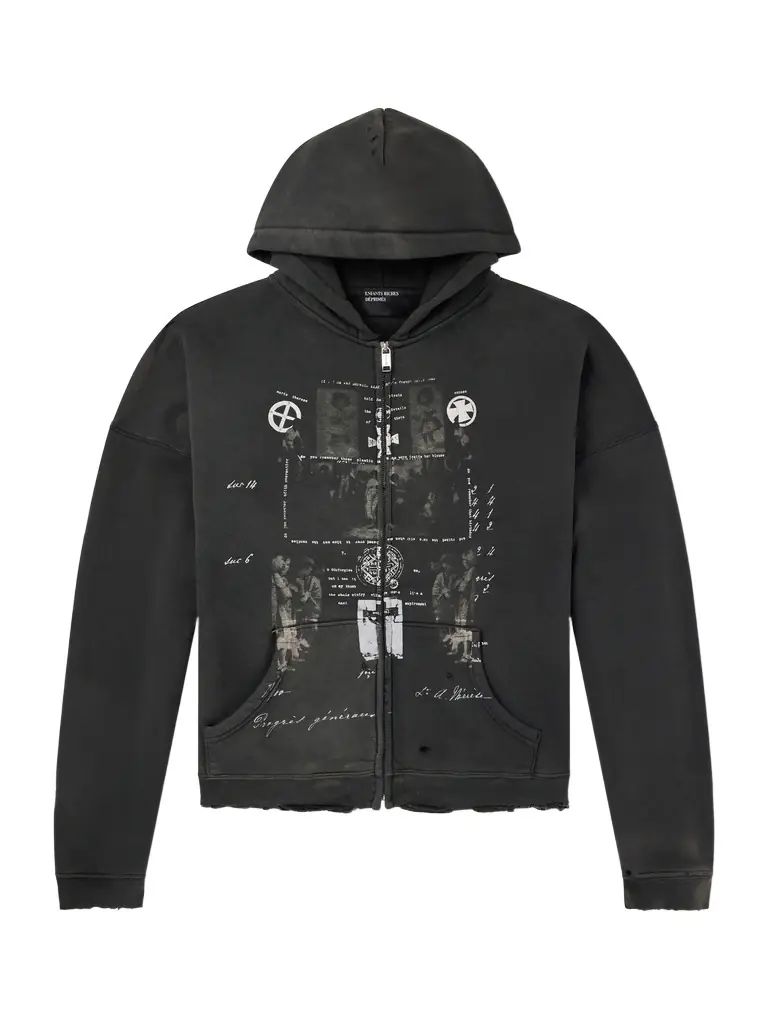 Enfants Riches Déprimés Djagilve's Grave Distressed Printed Cotton-Jersey Zip-Up Hoodie - Men