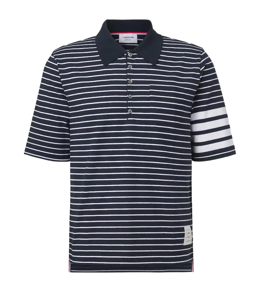 Thom Browne 4-Bar striped cotton polo shirt