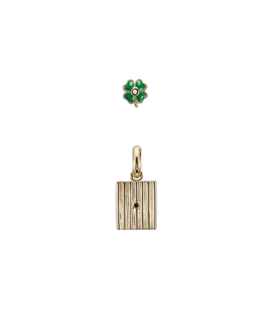 Yvonne Leon Yvonne Léon Trèfle and Le Cubo 9kt gold and enamel single earring and pendant set with diamonds