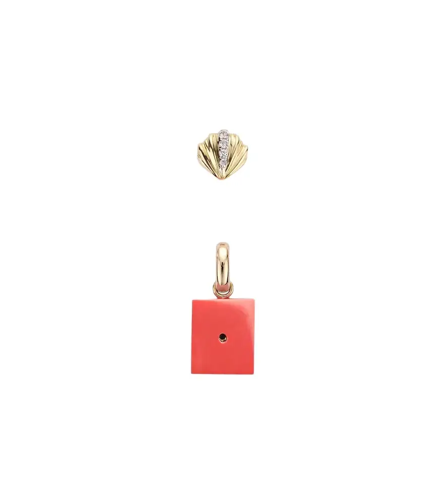 Yvonne Leon Yvonne Léon Coquillage and Le Cubo 9kt gold single earring and pendant set with diamonds