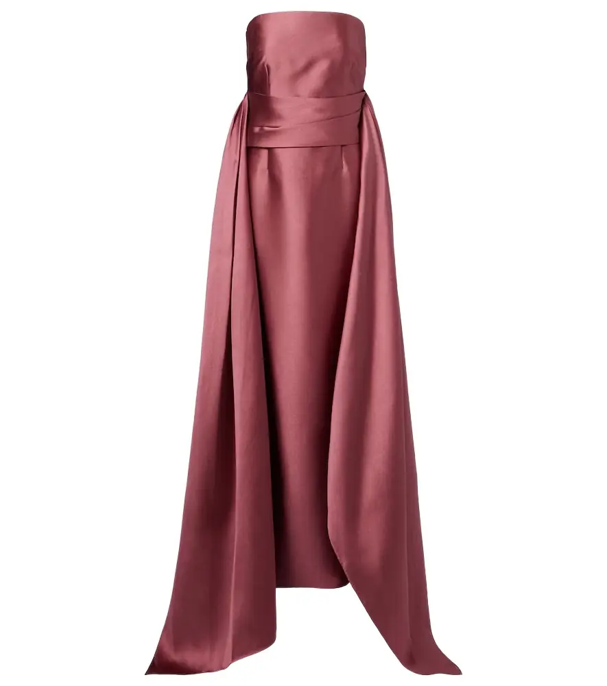 Solace London Draped strapless satin gown