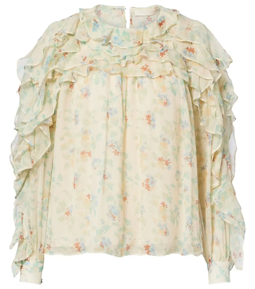 Ulla Johnson Willow ruffled floral silk blouse