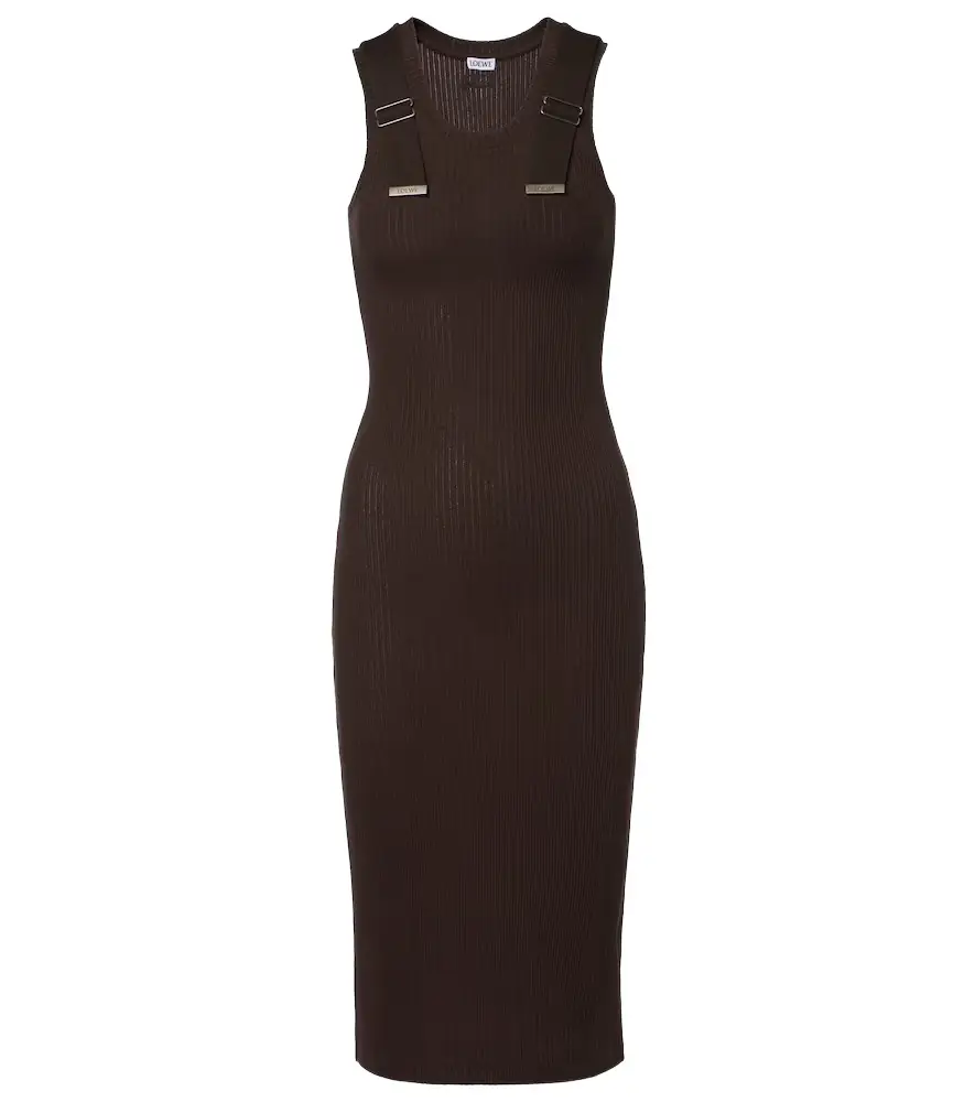 Loewe Ribbed-knit cotton-blend midi dress