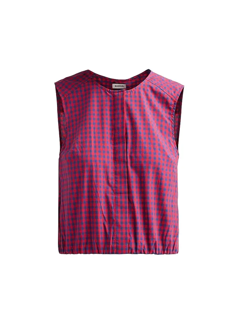 SIMKHAI Women's Gingham Sleeveless Button-Front Top - Scarlet Midnight Gingham