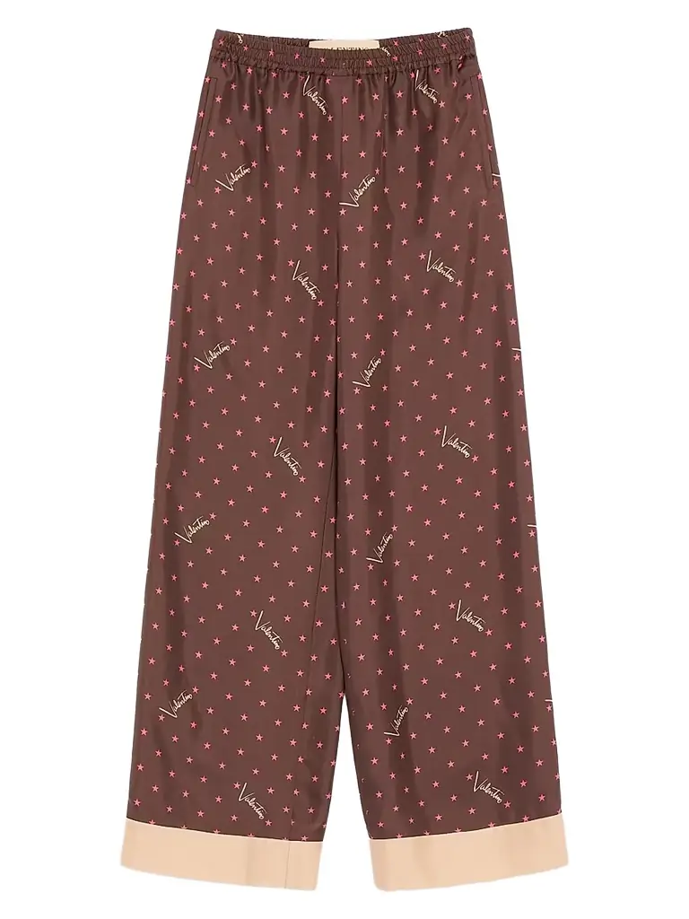Valentino Garavani Women's Stelline Firma Starry Twill Pants - Chocolate Beige