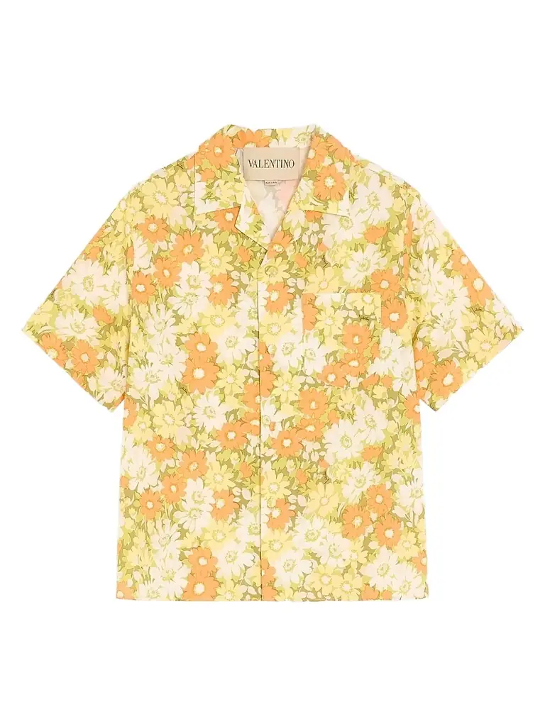 Valentino Garavani Men's Cotton Bowling Shirt with Papier Floral Print - Women's Clothing