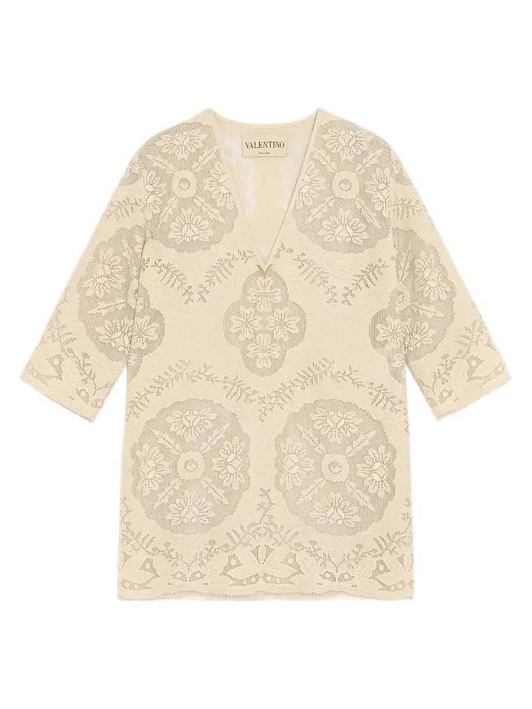 Valentino Garavani Women's Short Dress in Floral Stamp Blanket - Ecru - Women's Clothing