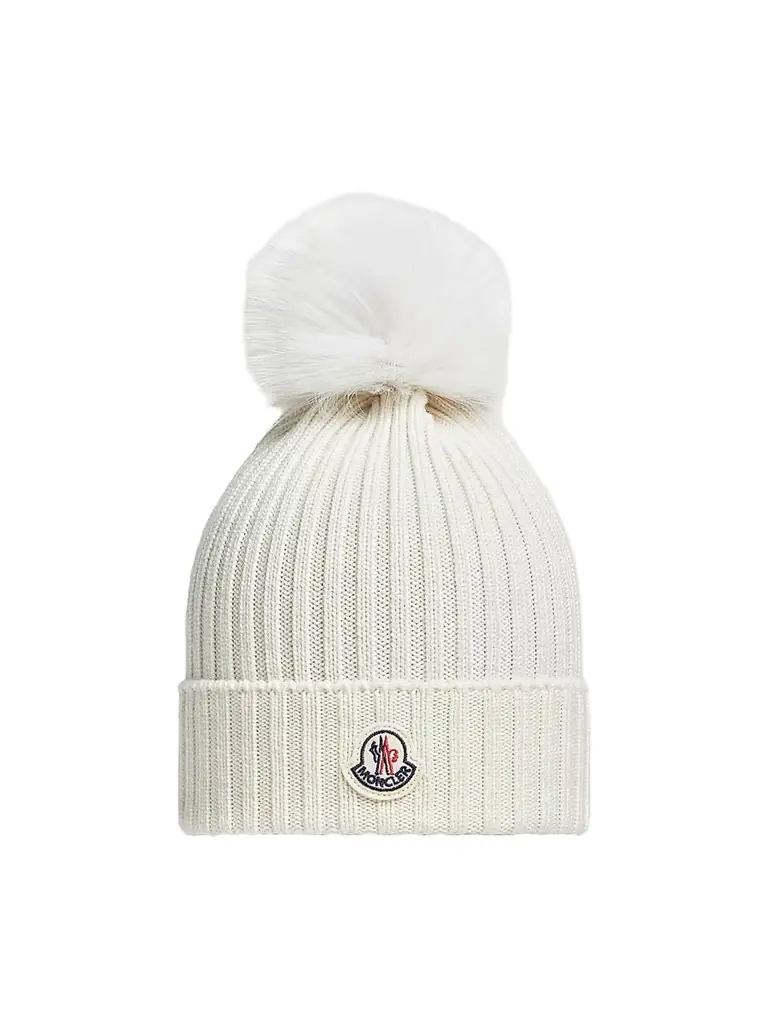 Moncler Little Girl's & Girl's Beanie Hat in Wool - White