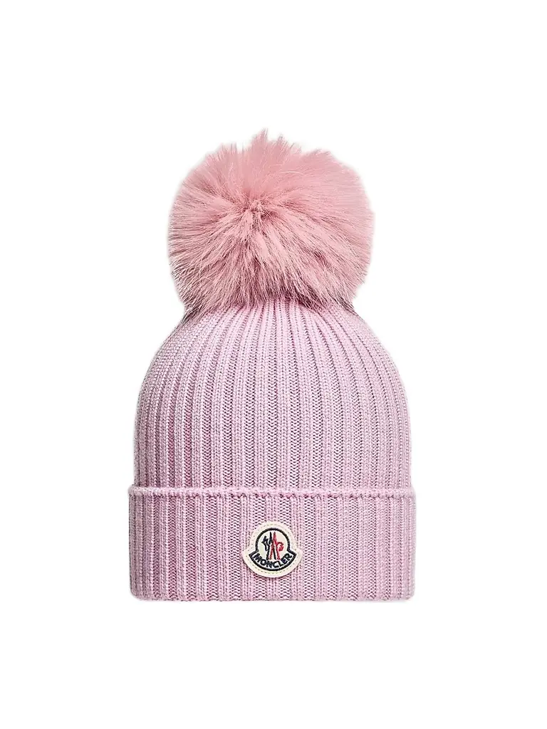 Moncler Little Girl's & Girl's Beanie Hat in Wool - Light Pink