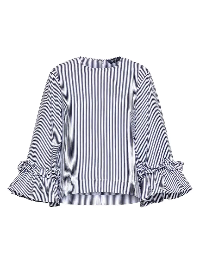 Max Mara Women's Poplin Blouse with Ruffles and Flounces - Light Blue - Women's Clothing
