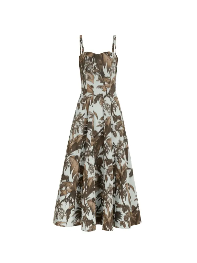 Oscar de la Renta Chiné Palm Leaves Cotton Poplin Dress