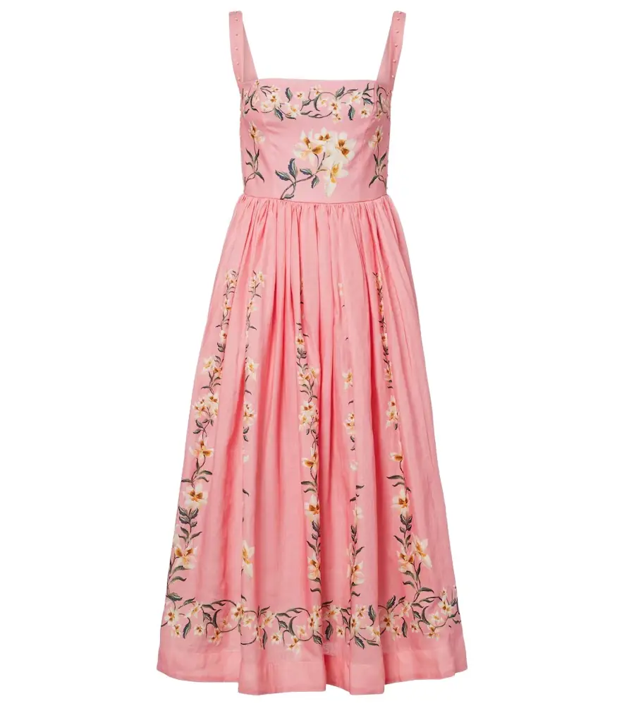 Agua by Agua Bendita Mielero Promesa floral linen midi dress