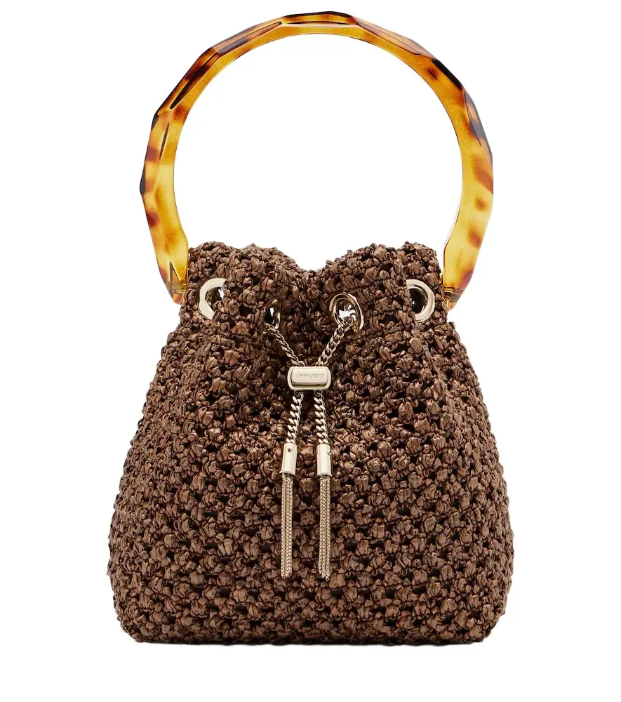 Jimmy Choo Bon Bon Small raffia-effect bucket bag