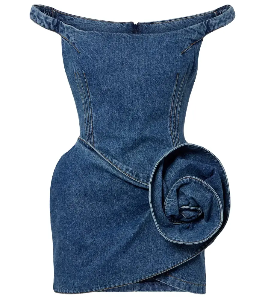 Magda Butrym Off-shoulder floral-appliqué denim minidress