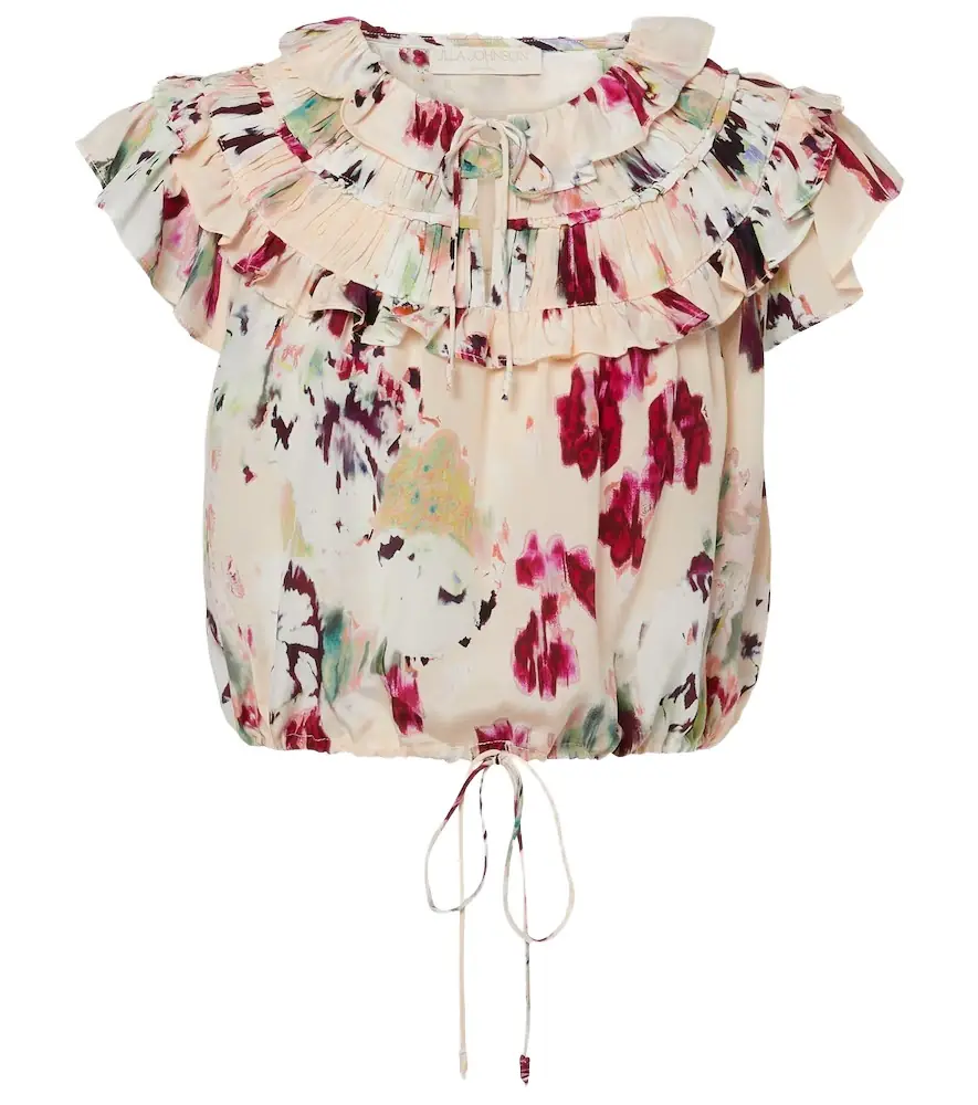 Ulla Johnson Eleonore floral ruffled silk crop top