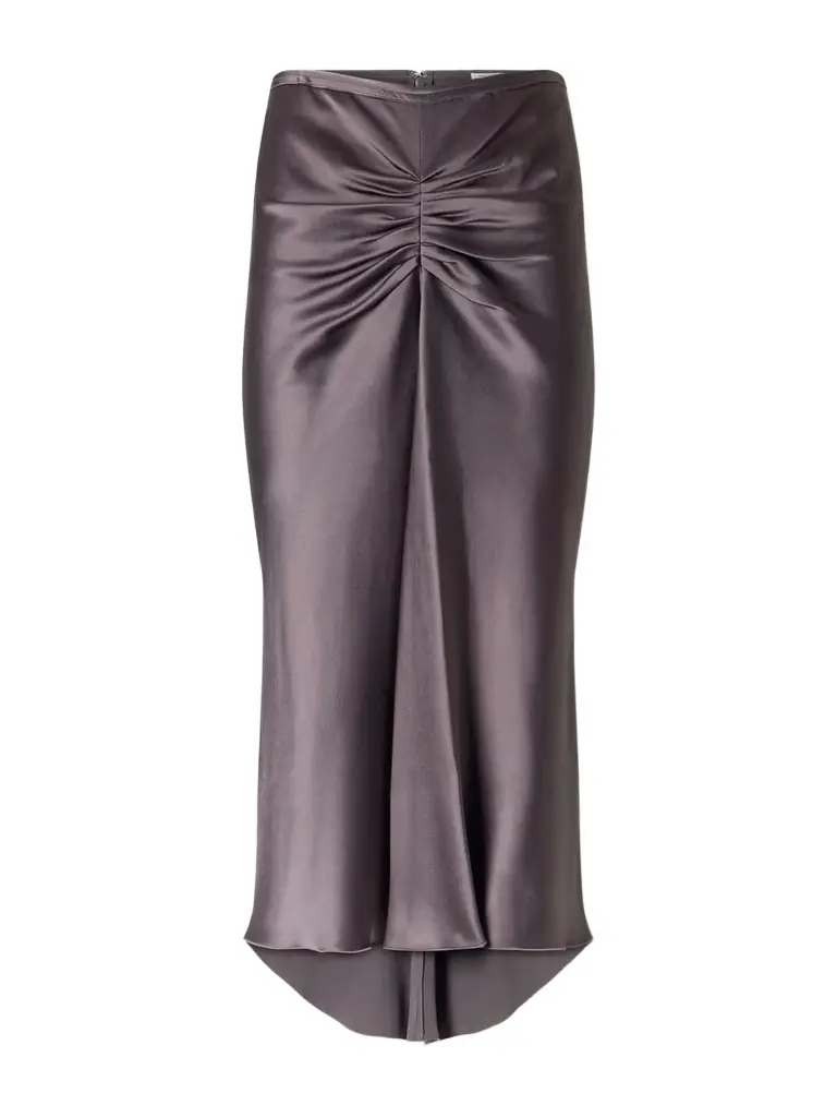 Victoria Beckham Bela Ruched Satin Midi Skirt