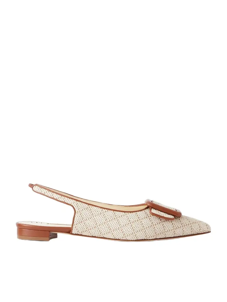 Manolo Blahnik Maylurabi Buckle-detailed Leather-trimmed Woven Slingback Pumps