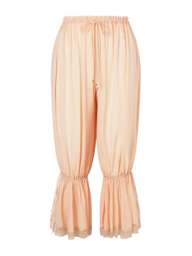Chloé Ruffled Pleated Lace-trimmed Silk-charmeuse Balloon Pants