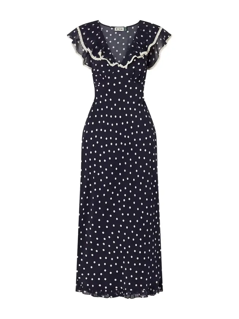 Rixo Bethea Crochet-trimmed Polka-dot Crepe Midi Dress