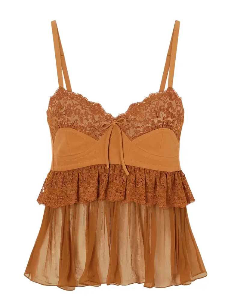 Chloé Lace-trimmed Silk Crepe Tank