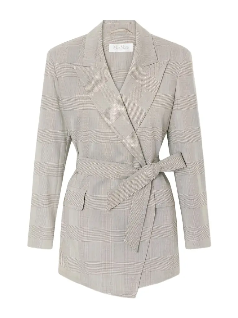 Max Mara Belted Checked Wool Blazer