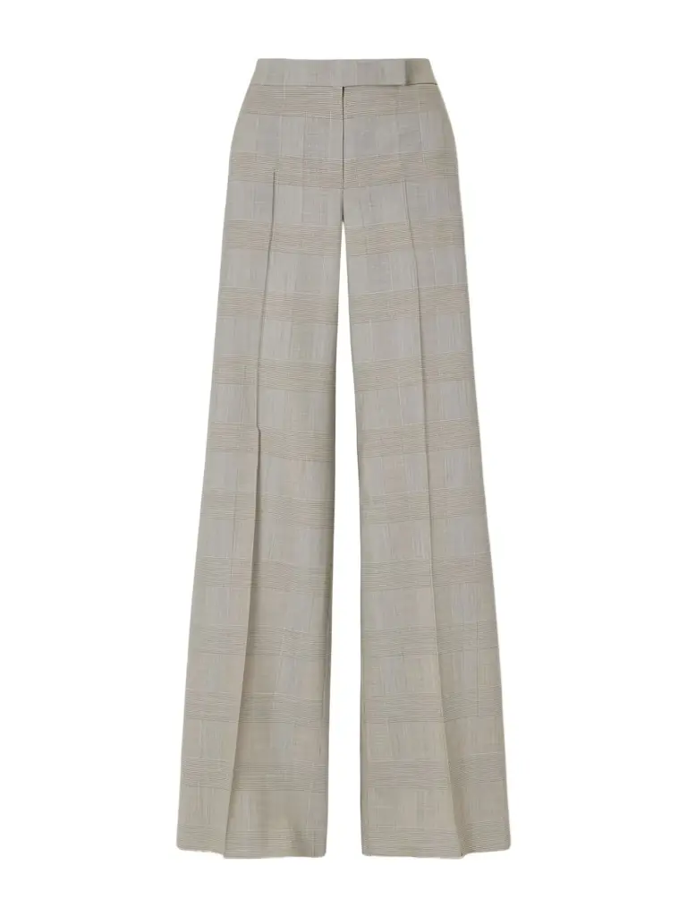 Max Mara Logo-print Checked Wool Wide-leg Pants