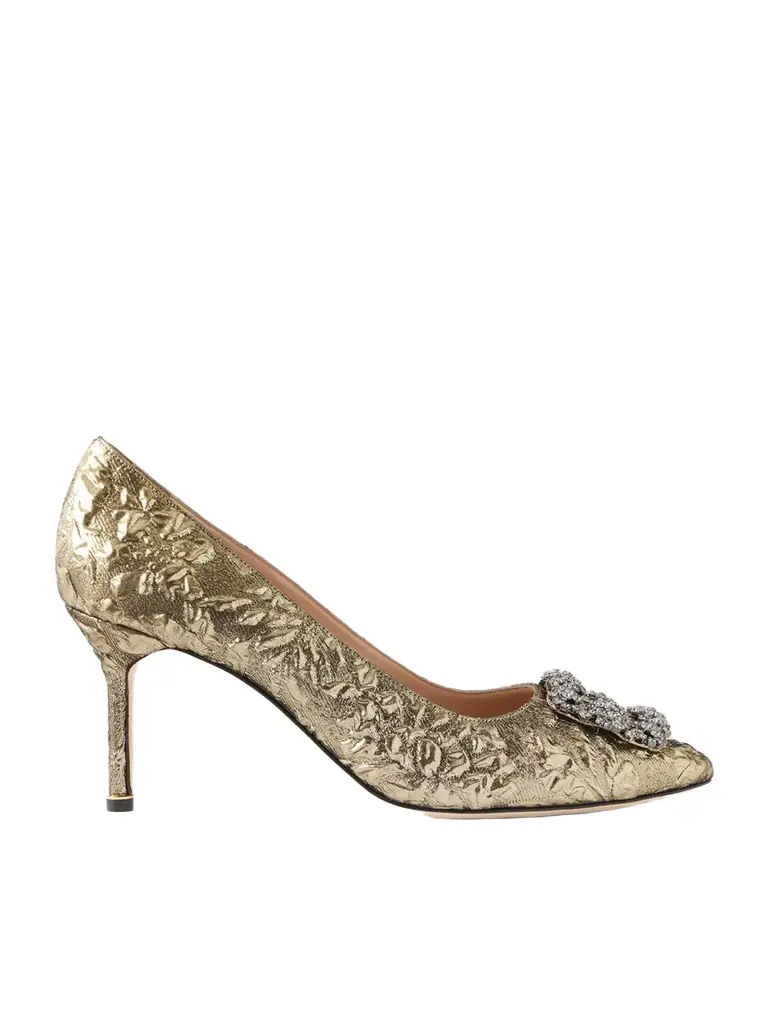Manolo Blahnik + Emilia Wickstead Hangisi 70 Crystal-embellished Metallic Jacquard Pumps