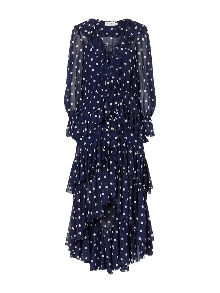 Self-Portrait Ruffled Tiered Polka-dot Georgette Midi Dress