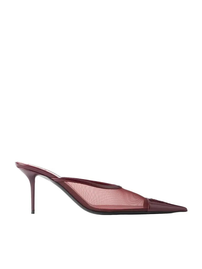 Saint Laurent Renée 75 Cassandre-embroidered Leather-trimmed Mesh Pumps