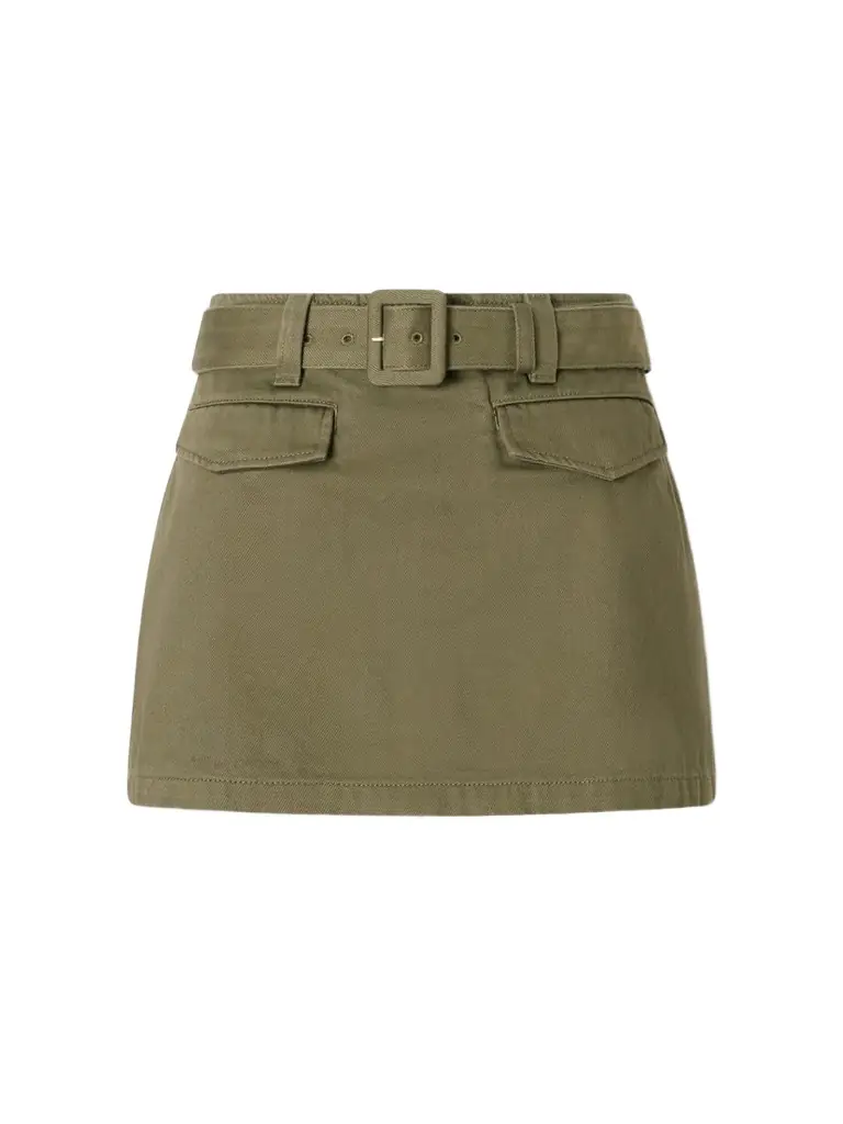 Self-Portrait Belted Denim Mini Skirt