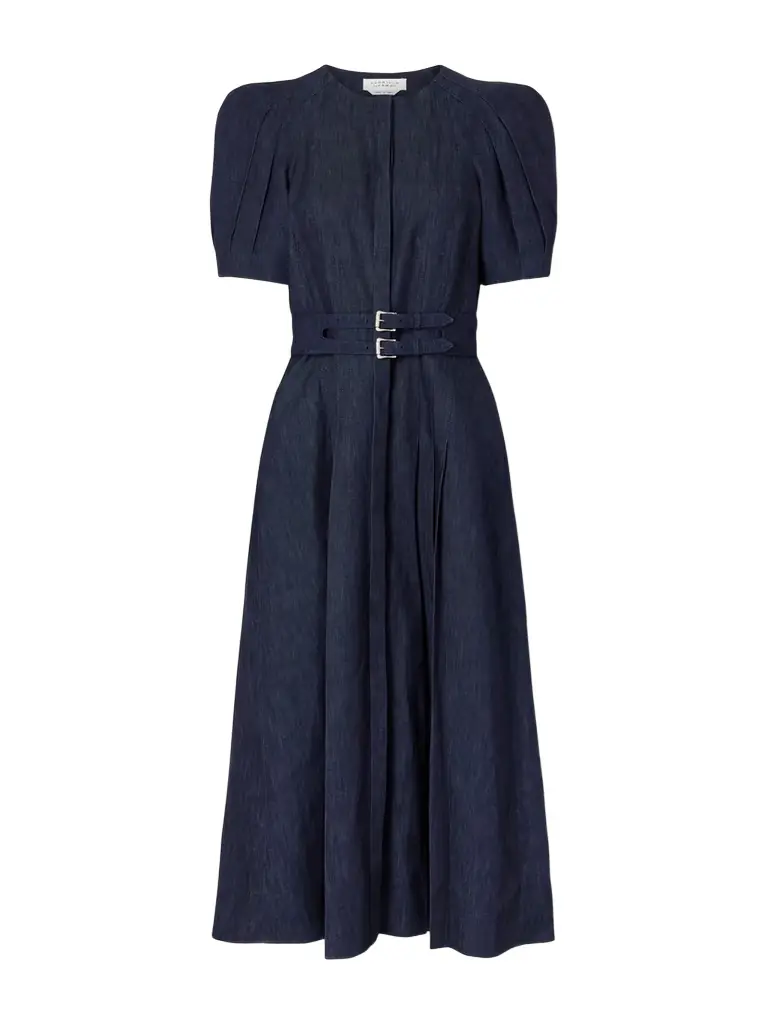 Gabriela Hearst Patricia Belted Cotton And Linen-blend Denim Midi Dress