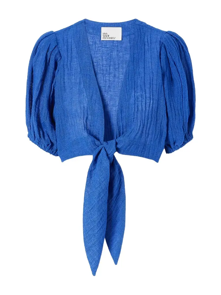 Lisa Marie Fernandez Pouf Tie-detailed Linen-blend Blouse