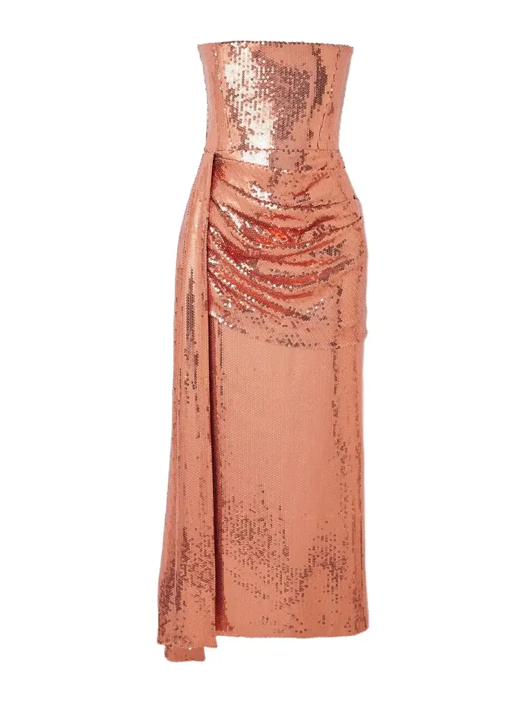 copper mesh dress Alex Perry Asymmetric Draped Sequined Mesh Dress