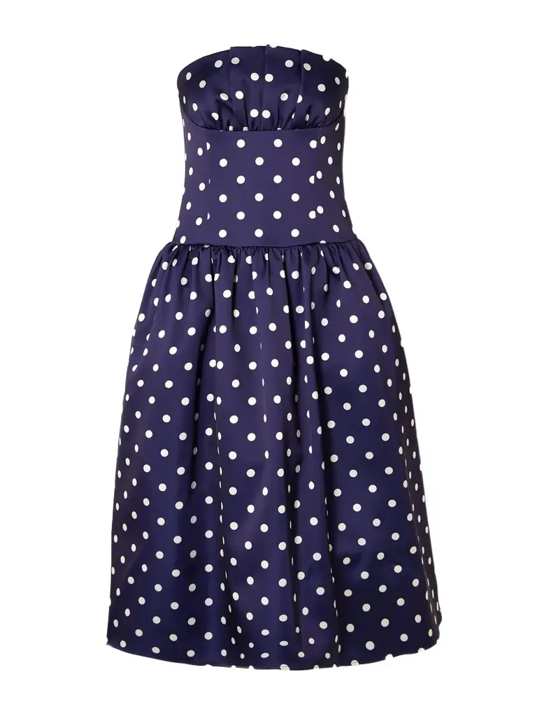 self portrait pleated polka dot dress self-portrait - Black Taffeta Polka Dot Midi Dress