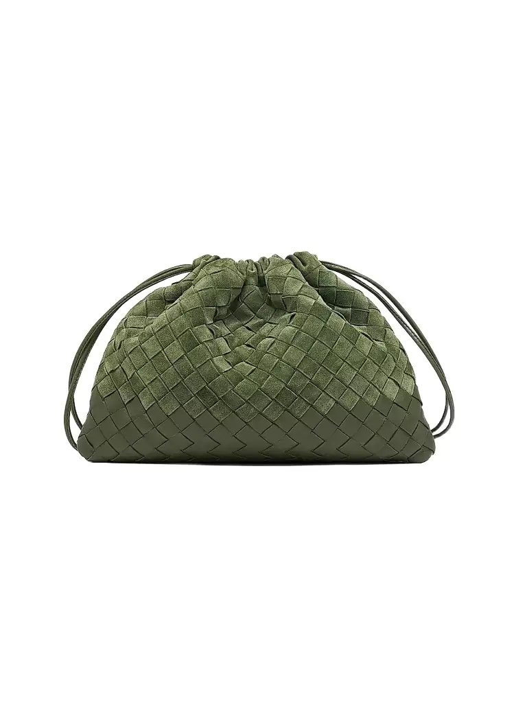 Bottega Veneta Women's Dustbag Intrecciato Suede Shoulder Bag - Green Tweed Gold