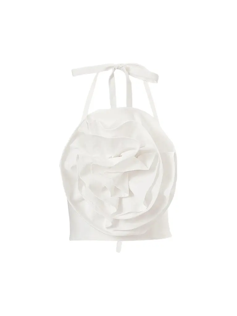 Carolina Herrera Women's Rose Halterneck Cotton-Blend Top - White