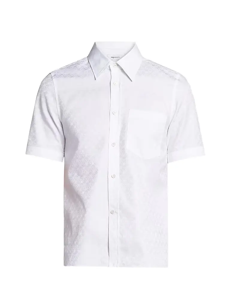 McQueen Men's Skull Jacquard Cotton Shirt - Optical White