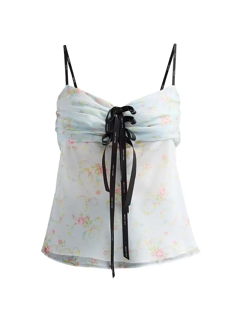 Marc Jacobs Women's Blurred Floral Bow Top - Mist Blue Multi - Women's Clothing