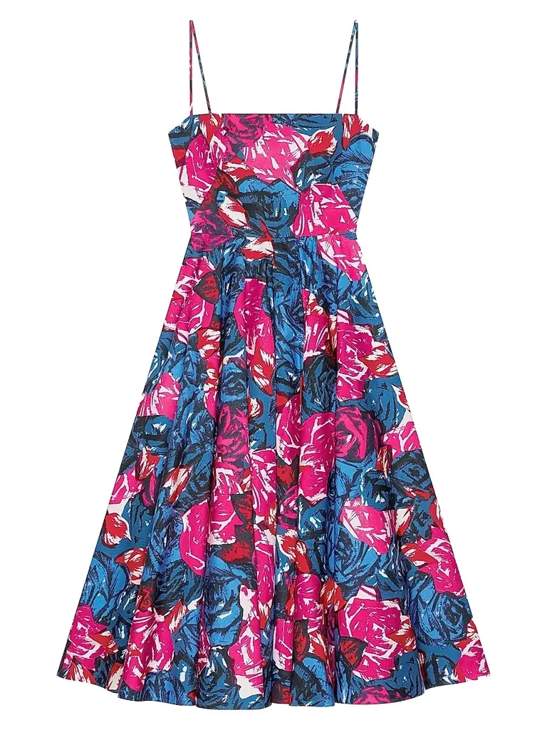 Givenchy Women's Sliced Long Dress in Poplin with Floral Print - Royal Blue
